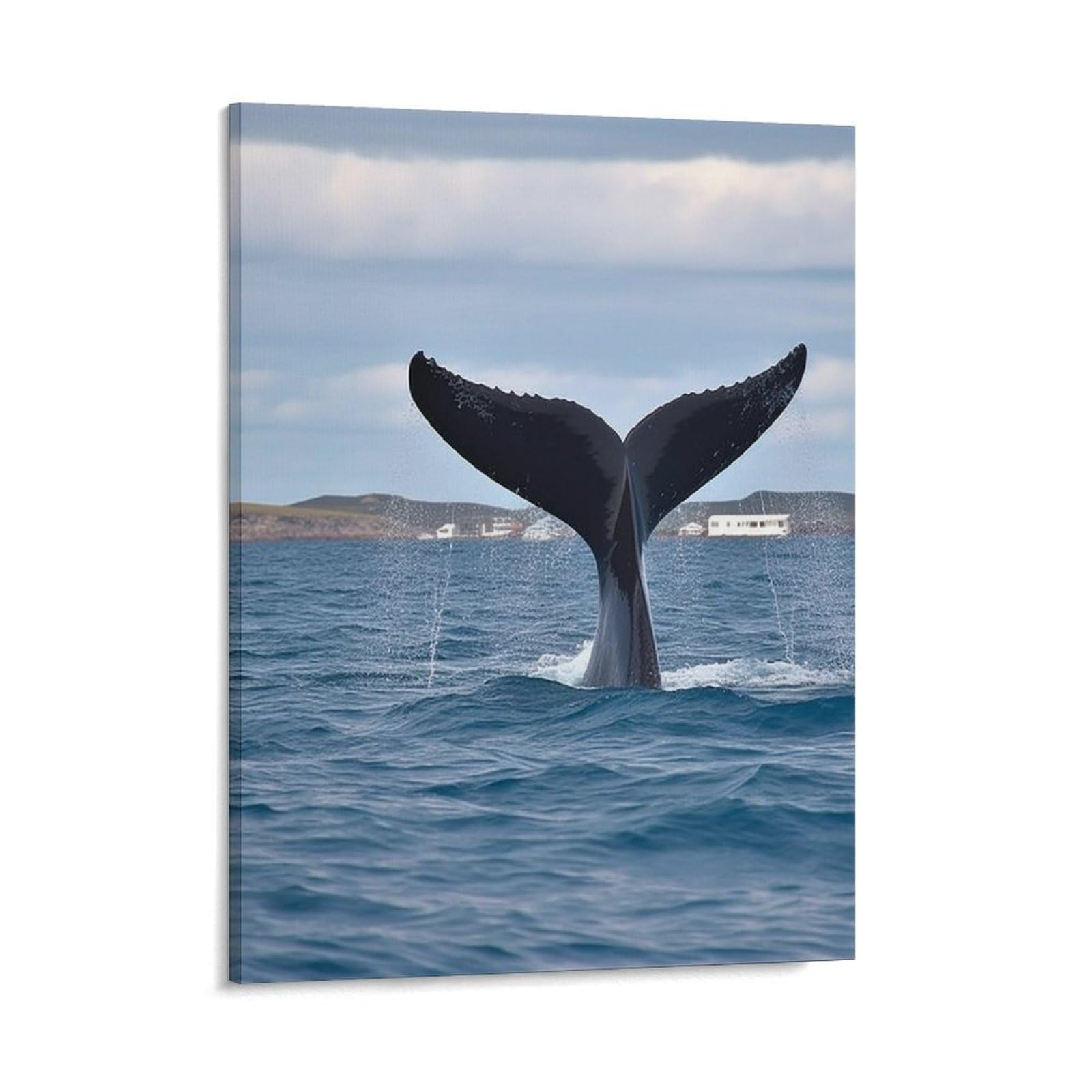 Whale Tail Wall Art for Home, Abstract Canvas Framed Painting for Living Room, Portable Poster Print for Wall Decor, Personalized Artwork Picture for Hallway, Bedroom 16x20inch(41x51cm)