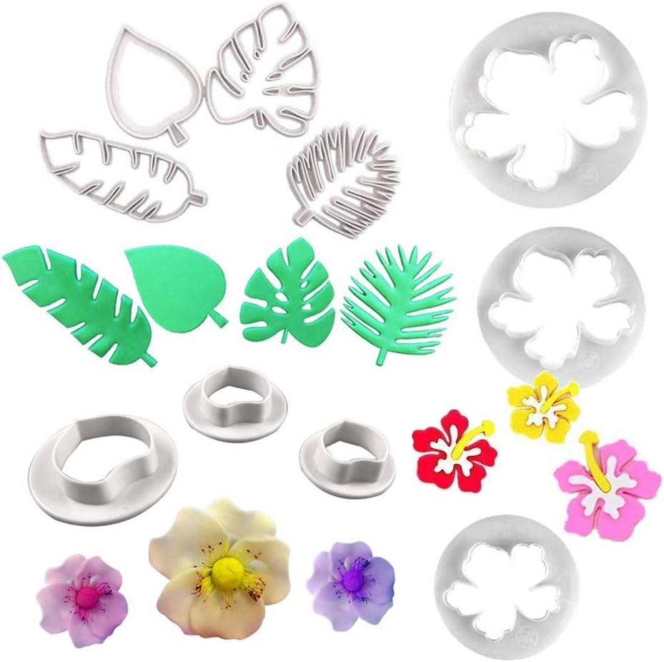 Tropical Palm Leaves Cutters- Hawaiian Flowers Fondant Cutter/Wild Rose Petals Gumpaste Cutters for Gum Paste, Sugarcraft Candy, Luau Cake Decorating
