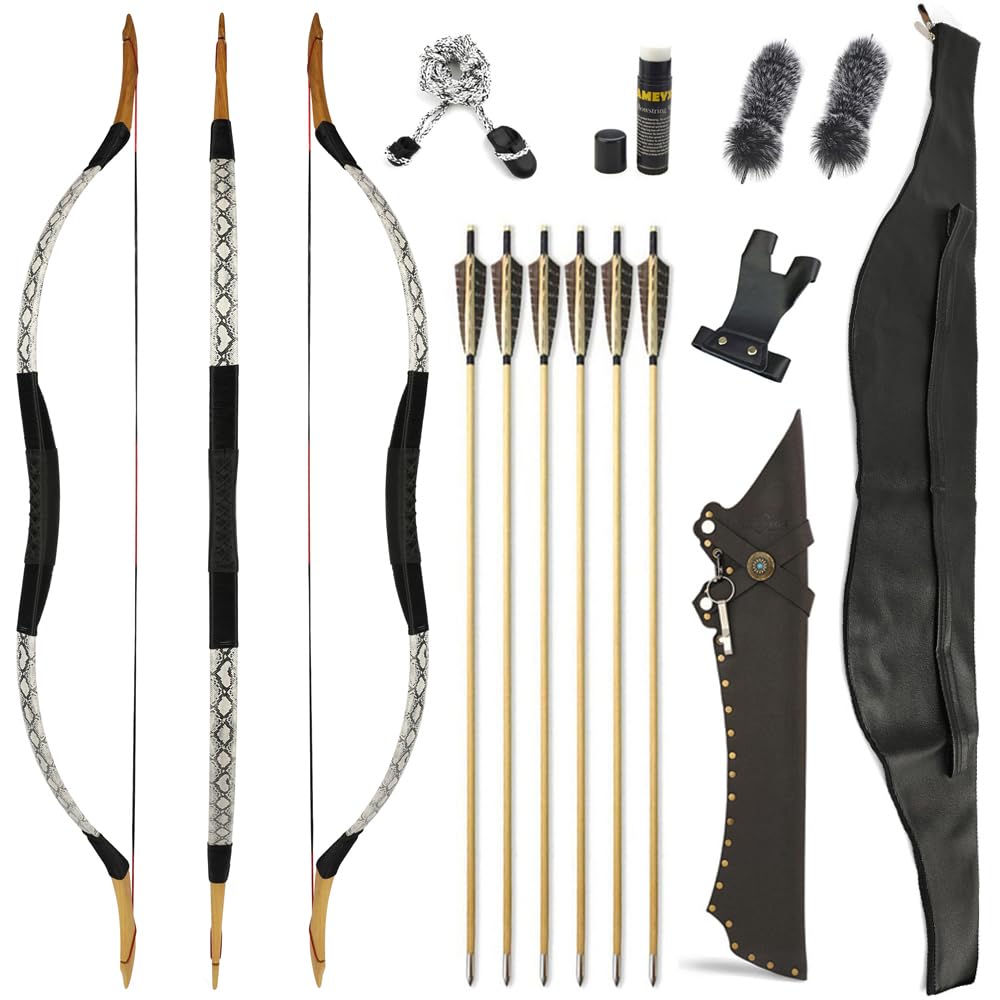 Archery Traditional Recurve Bow and Arrows Set Wooden Handmade Mongolian Horsebow Hunting Bow 20-50lbs Longbow for Adult Hunting Practice (Type 16, 45lbs) — image 1