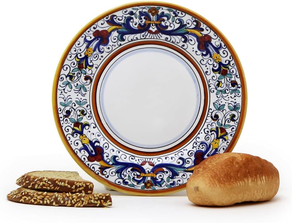 RICCO DERUTA DELUXE: Bread and Butter Plate White Center - Handpainted in Italy. Shipped from the USA with Certificate of Authenticity.