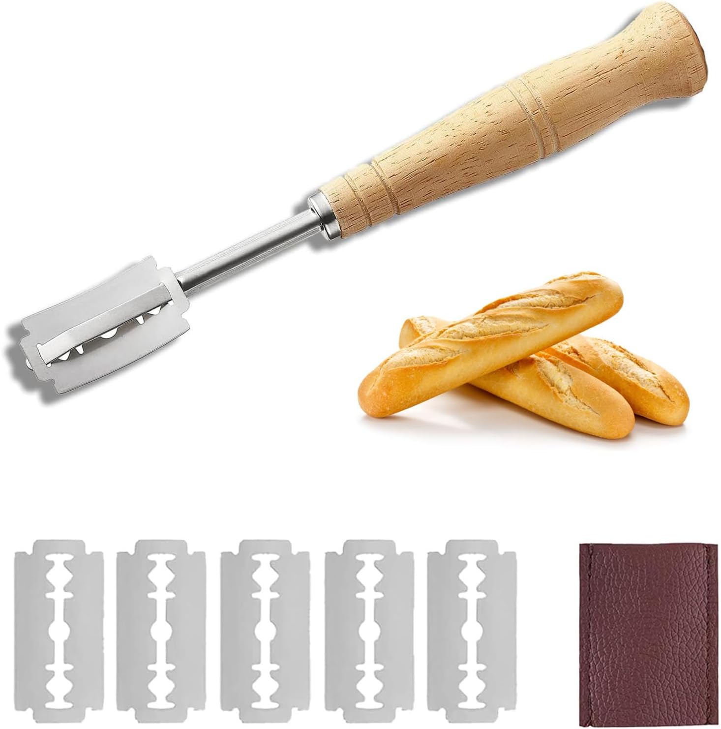 NUDFSY 7 Pcs Bread Lame, Wood Handle Bread Scoring Tool for DIY Baking
