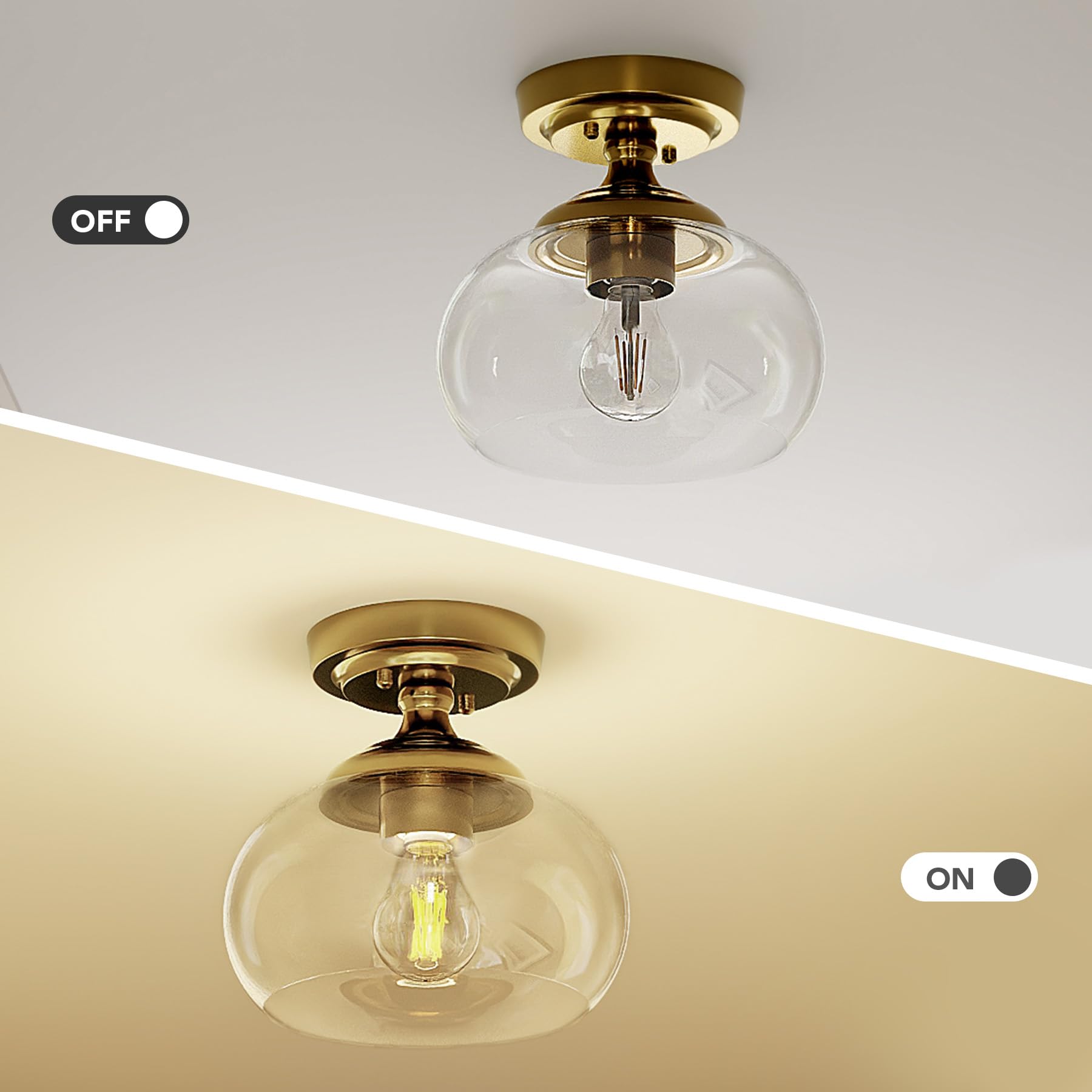 Lámpara de techo industrial semiempotrada, lámpara de techo de 8.3 pulgadas con pantalla de vidrio transparente, iluminación de granja para pasillo, cocina, dormitorio, entrada, lámpara de 3