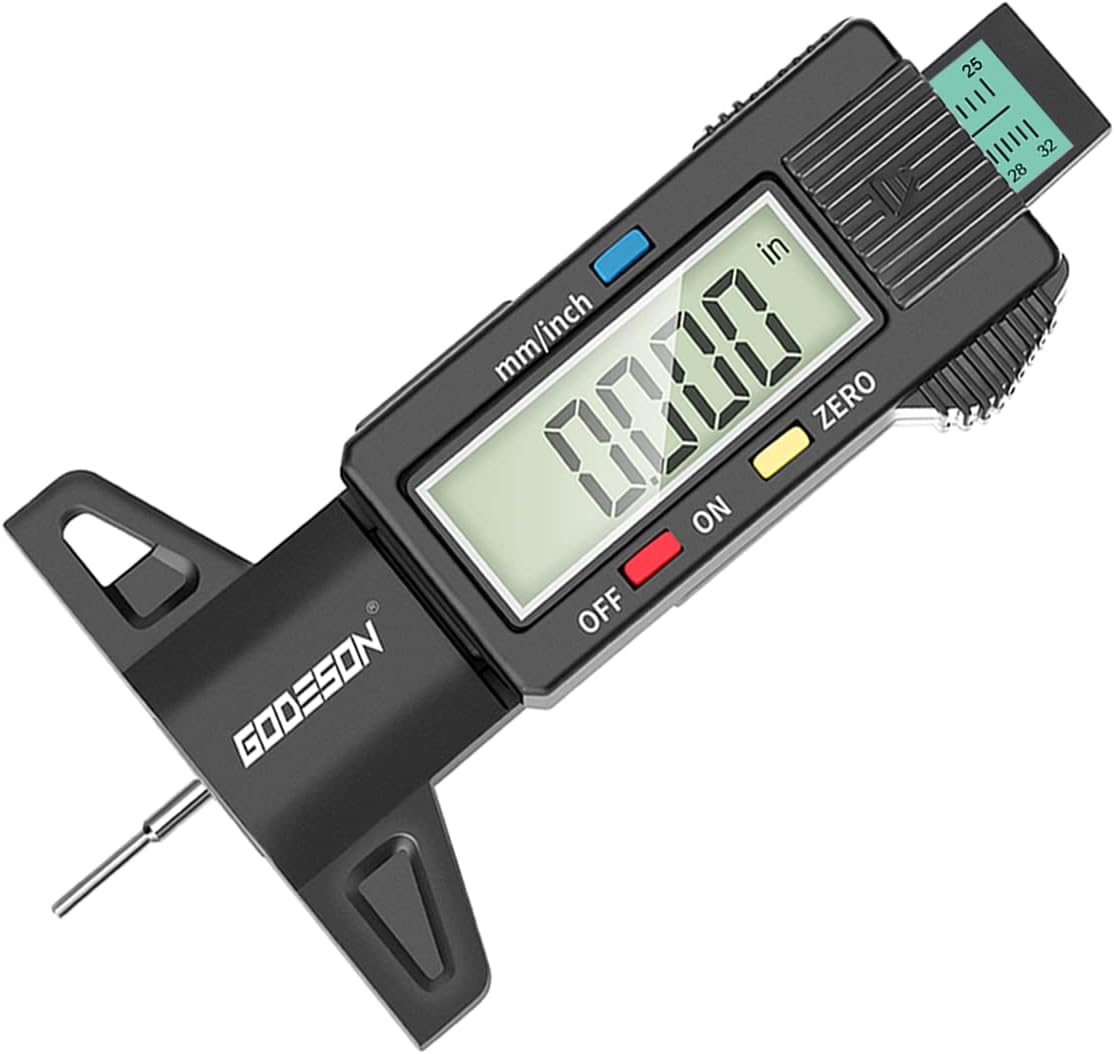 GODESON Tire Tread Depth Gauge,Digital Tire Tread Depth Gauge in 1Inch/25.4mm with Color-Coded Bar, Easy Read Tire Depth Gauge for Cars, Trucks, Motorcycles