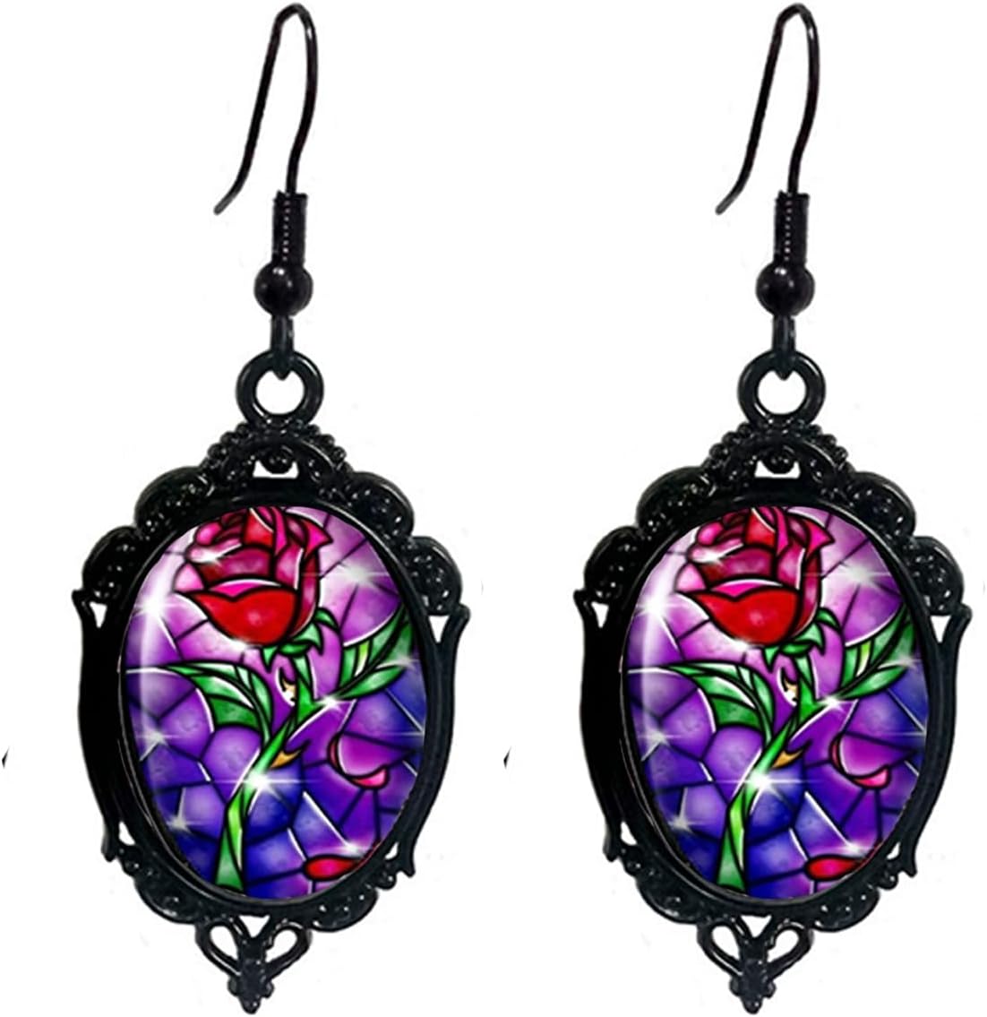 Gothic Halloween Earrings for Women Gothic Rose Cameo Earrings Vintage Red Rose Earring Goth Mystic Witch Earring Halloween Jewelry for Women