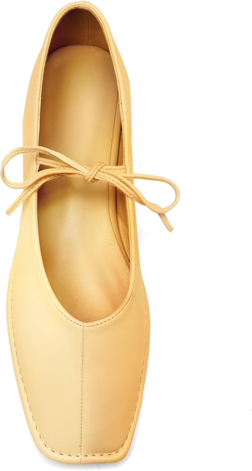 Lace Up Square Toe Ballet Flats for Women Cute Bow Slip On Mary Jane Flats Casual B...