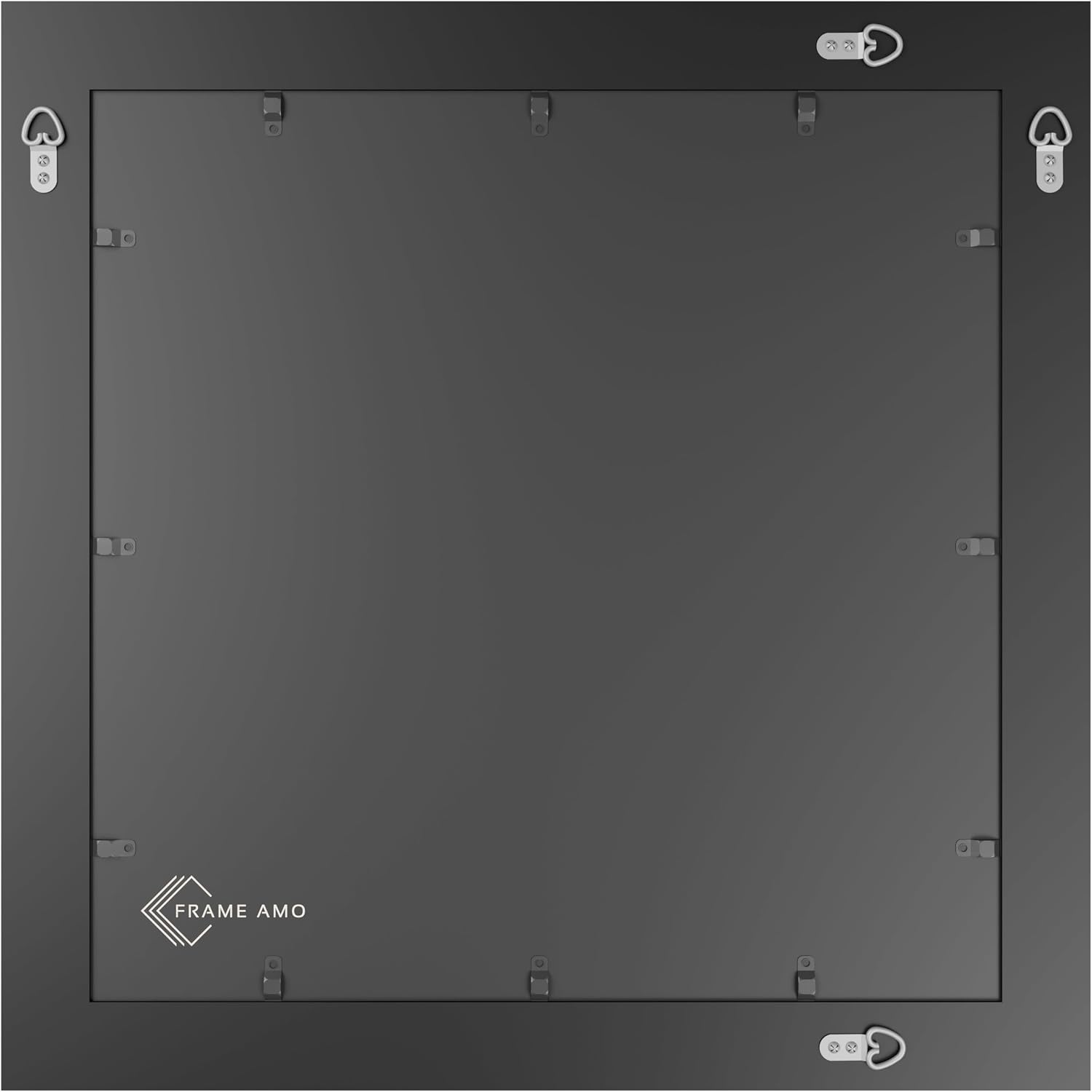 Frame Amo 22x22 Black Solid Wood Poster Frame, White Mat for 18x18 Image, Tempered Glass Front, 1.5 inch Wide, 1 inch Thick, High-End, Heavy-Duty, Gallery Grade & Acid-Free