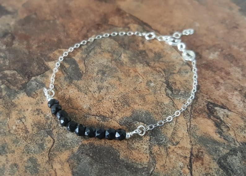 black spinel 3.5mm faceted round beads adjustable link clasp bracelet with silver plated clasp for men/women