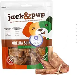 Orelha Suína Natural Em Tiras Para Cachorros Cães 80g 100% Carne Jack&Pup Rico em Proteínas, Cachorro Porte Pequeno a Médio