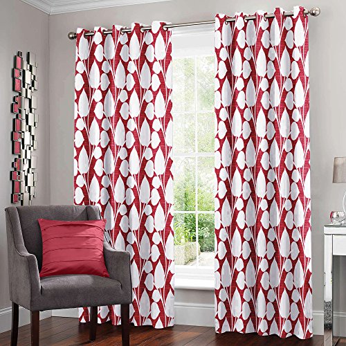 Image of Story@Home Combo Set of 2 Piece Modern Polyetser Eyelet Floral Pattern Ringtop Printed Door Curtains - 7 Feet, Red