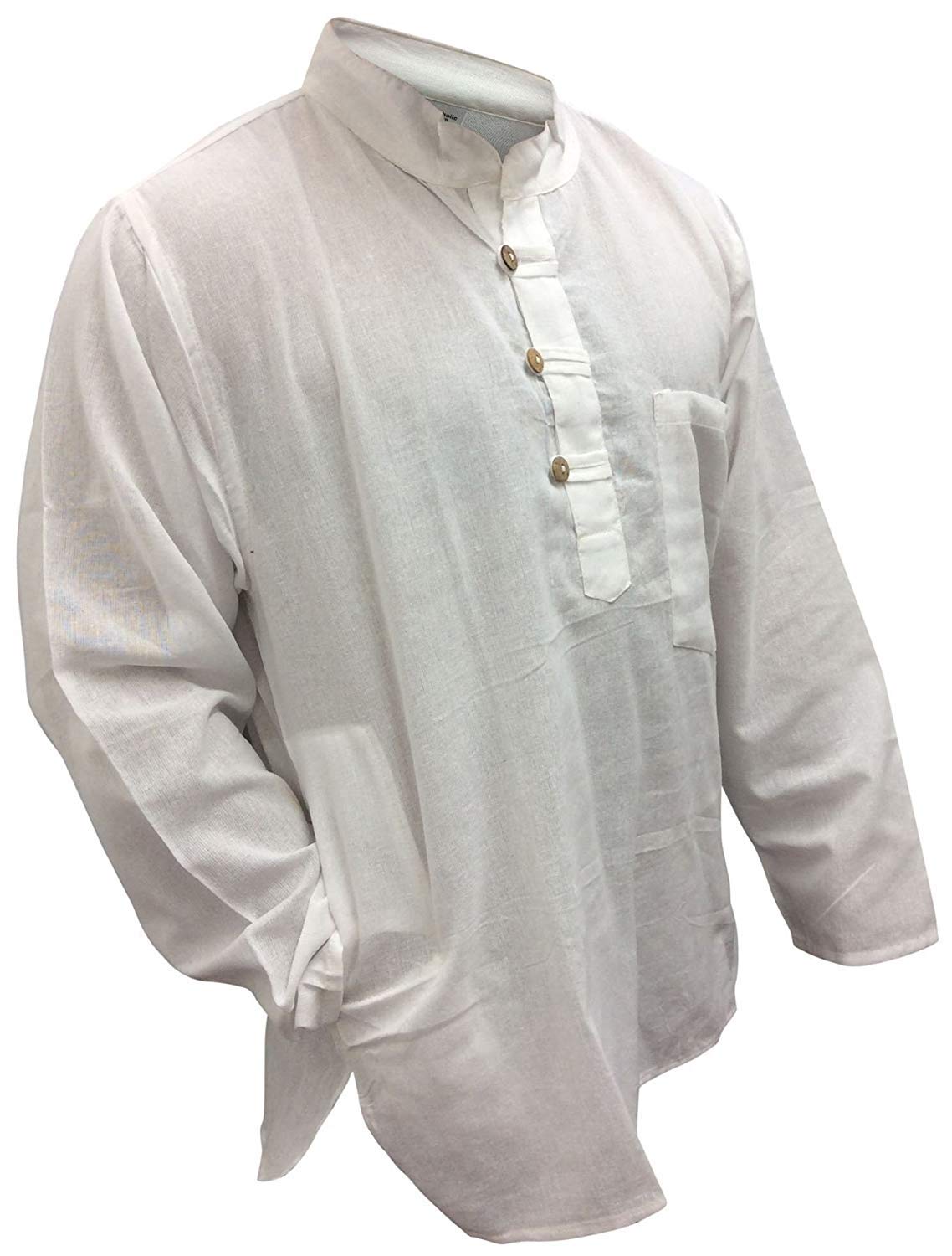 SHOPOHOLIC FASHION Mens Light Weight Hippy Festival Plain Grandad Shirt, (White/3XL)
