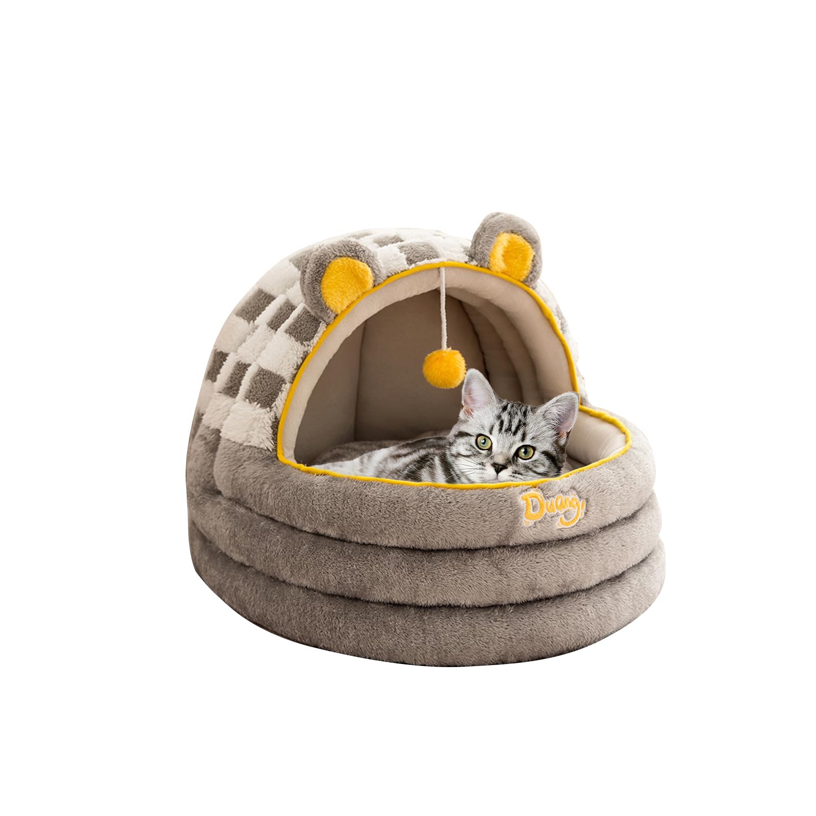 Galatée Comfortable Cat Cave and Dog Igloo, Indoor Plush Bed with Anti-Slip Bottom (S, Grey)