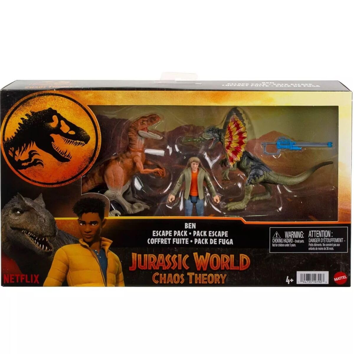 Jurassic World Chaos Theory Ben Escape Pack, 3.75-inch Action Figure Set including Dinosaurs and Blaster, Netflix Series - Image 2