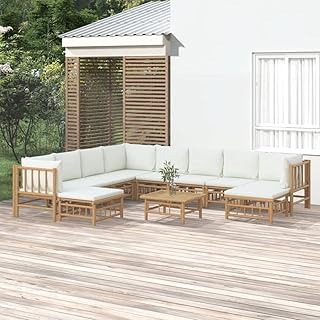 Cream White Bamboo Large Modular Garden Lounge Set with Removable Washab...