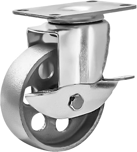 Miniatura 9 de 4 ruedas giratorias con placa giratoria de acero, con traba de freno, resistentes, con una capacidad total de 1500 libras, color gris.