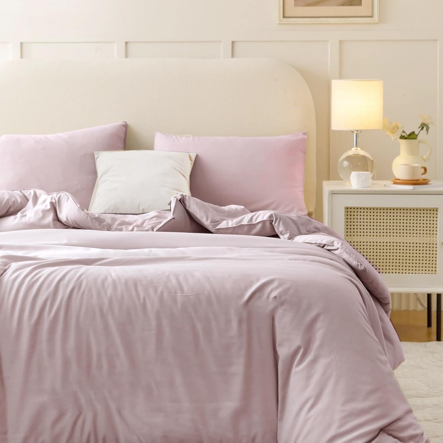 NankoPink Mocha Comforter Set Full Size 3 Pcs, All Season Microfiber Soft Down Alternative Duvet Insert, Luxury Quality Modern Bedding Sets in a Bag for Women Girls 80 x90 Bed Sets, Dusty Rose Blush