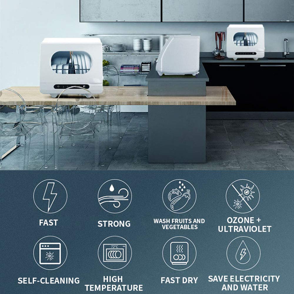 Lavavajillas de Mesa 6 ajustes de Lugar, lavavajillas UV portátil, Toque el botón 360 Grados y rocíe 72 ° esterilización a Alta Temperatura