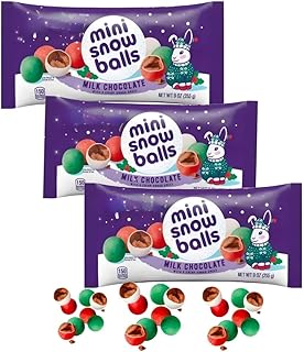 Mini Chocolate Snowballs Holiday Candy, Milk Chocolate with Red, Green, White Sugar Shell Coating, 3 Pack of 9oz Bags, Kosher Certified