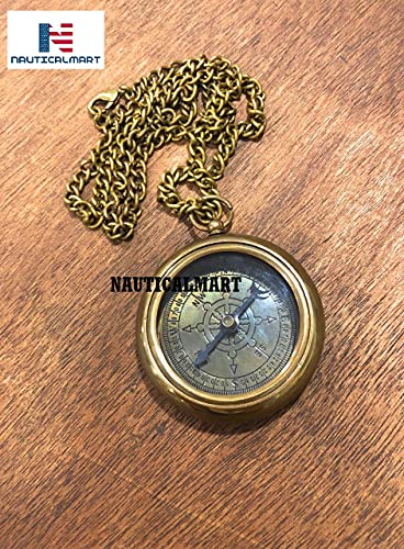 Brújula náutica vintage con cadena y grabado miniatura 3