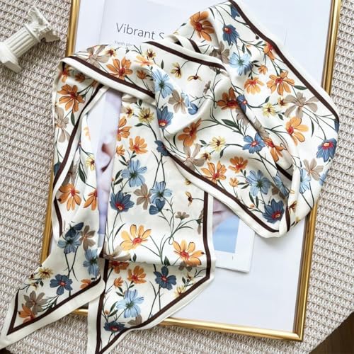 Image of PALAY Silk Feel Neck Scarf for Women Stylish Narrow Print Hair Scarf, Ladies Satin Head Scarves for Suit Blazers Shirt (13x150cm)