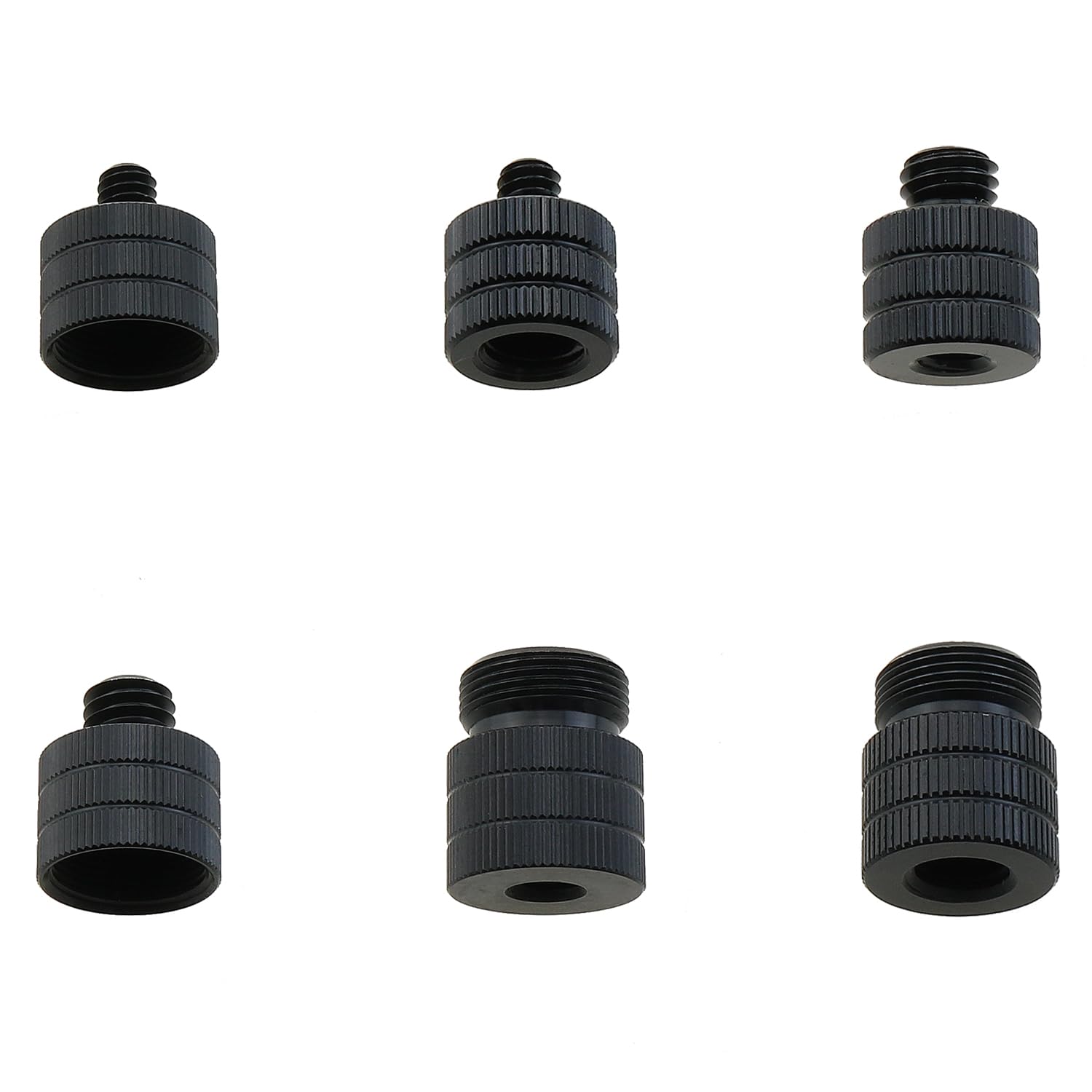 ZZHXSM 6-Piece Microphone Stand Adapter Set Black Aluminum Alloy Camera Stand Adapter Microphone Screw Adapter Microphone Thread Adapter Compatible with All Types of Tripod Microphone Camera Stands