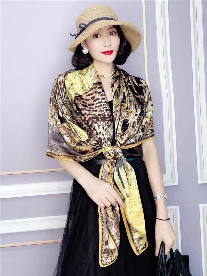 Apexmode Silk Like Scarf Women Scarf 51" x 51" Fashion Pattern Large Square Satin Shawl Pashmina Travel Wrap2