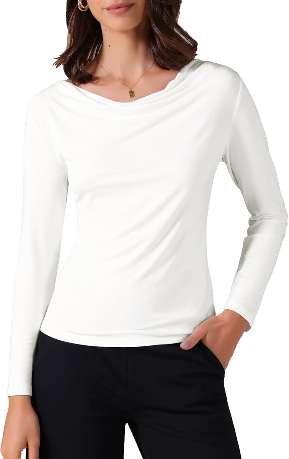 Allegra K Women's Cowl Neck Long Sleeves Fitted Layering Top Soft T-Shirt