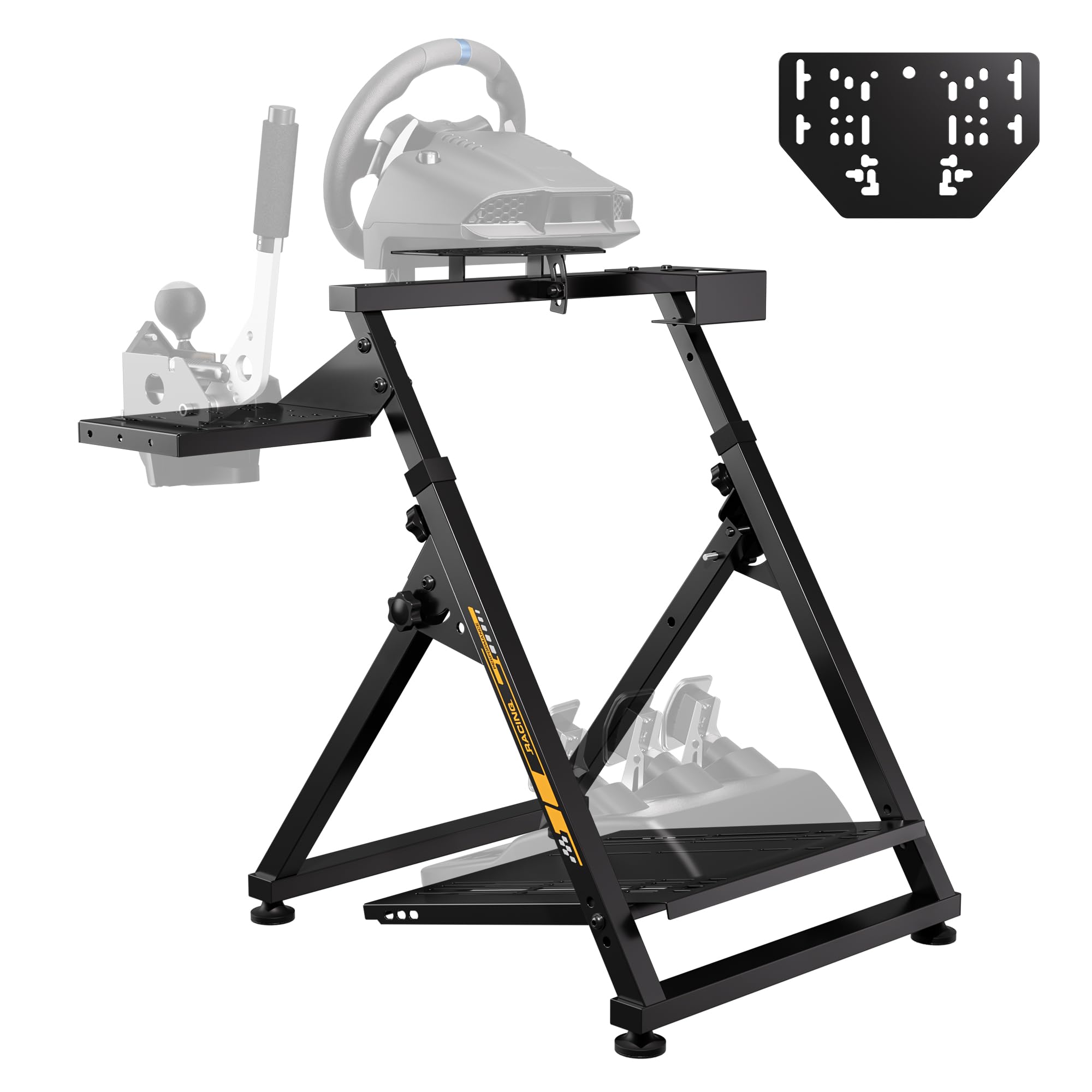 Hochkompatible Lenkradständer für Lenkrad, Faltbarer Gaming Wheel Stand Racing Lenkrad Halterung 31 Loch Lenkradplatte & 26 Loch Schalthebelplatte, Breit Höhenverstellbar Und Mit Trinkhalterung