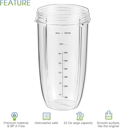 Miniatura 5 de 2-pack Replacement Parts Upgrade 32oz Cups with Flip-Top To-Go-Lid and Rubber Gaskets Compatible with NutriBullet 600w/900w Blender Accessory