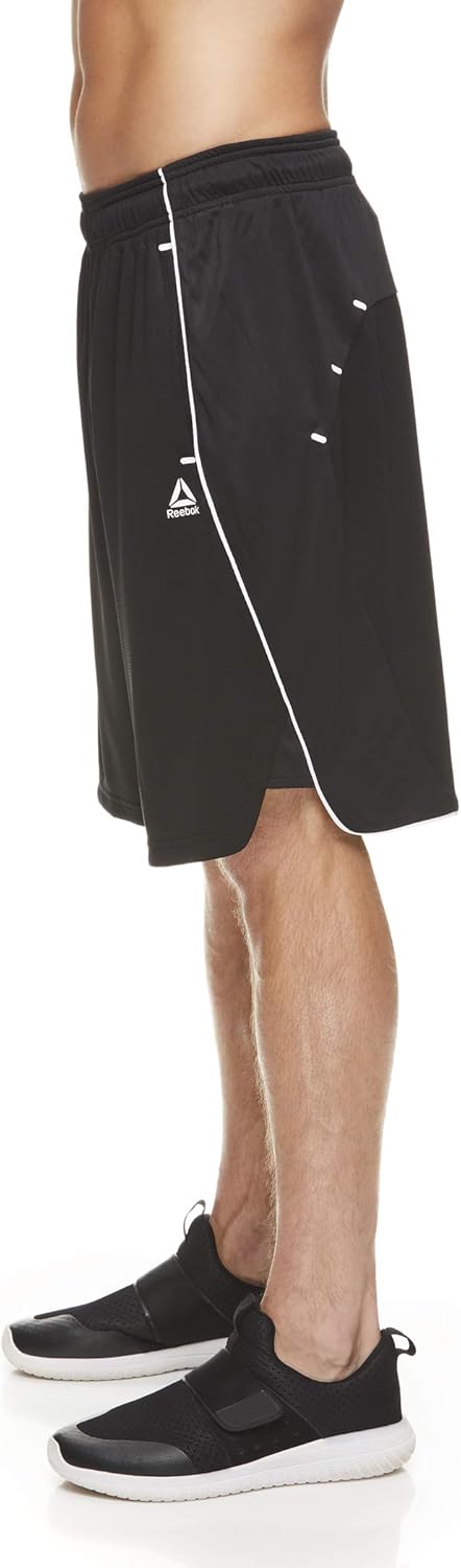 Reebok Men's Mesh Basketball Gym & Running Shorts w/Elastic Drawstring Waistband & Pockets - Slam Dunk 2.0 Black, Medium