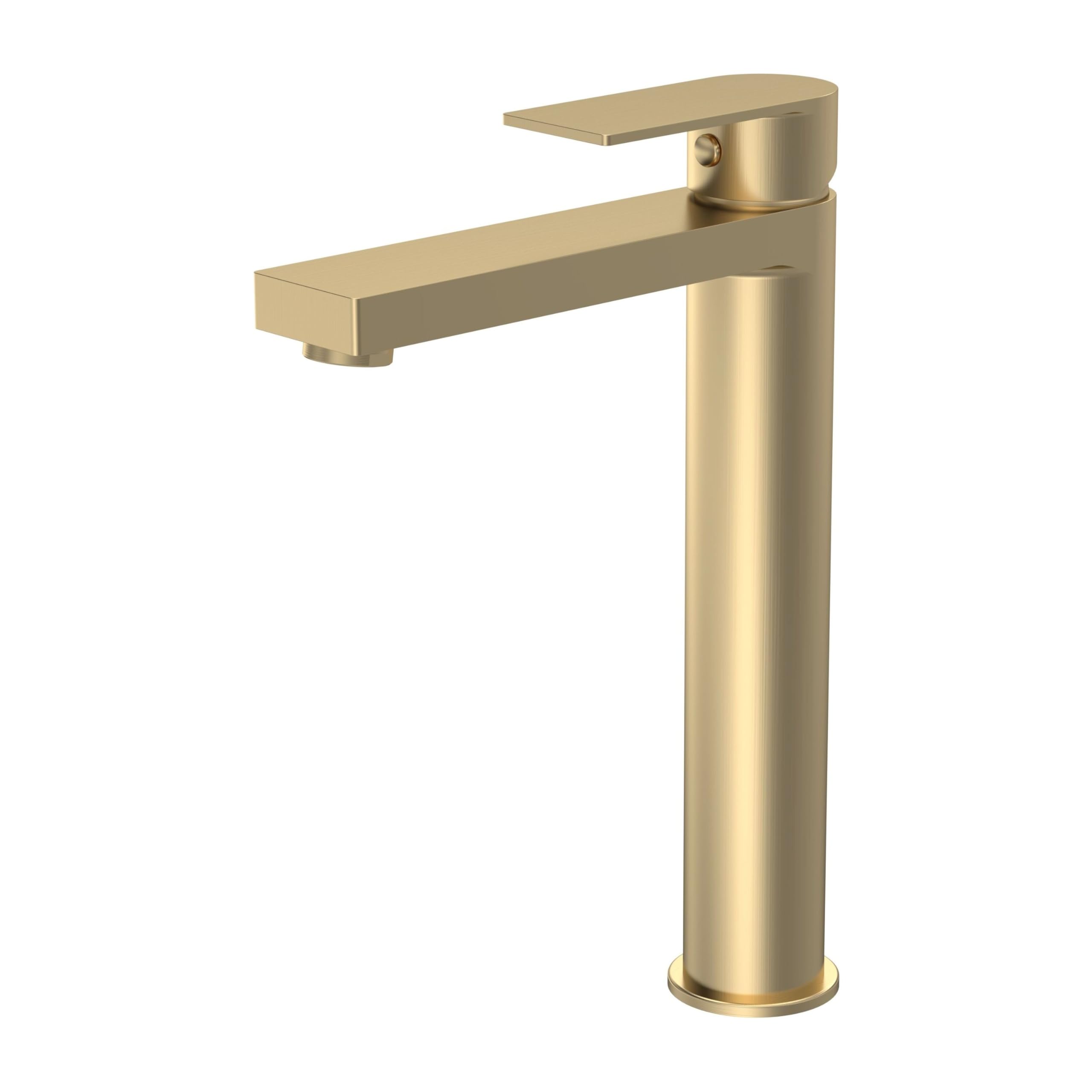 Balterley Brushed Brass Tall Basin Mixer Tap, Mono Bathroom Taps, High Rise Monobloc Basin Sink Mixer Tap With Lever Handle, Round Body, Flat Square Spout Sink Taps For Cloakroom - 50 X 190 X 269Mm (Brushed Brass)