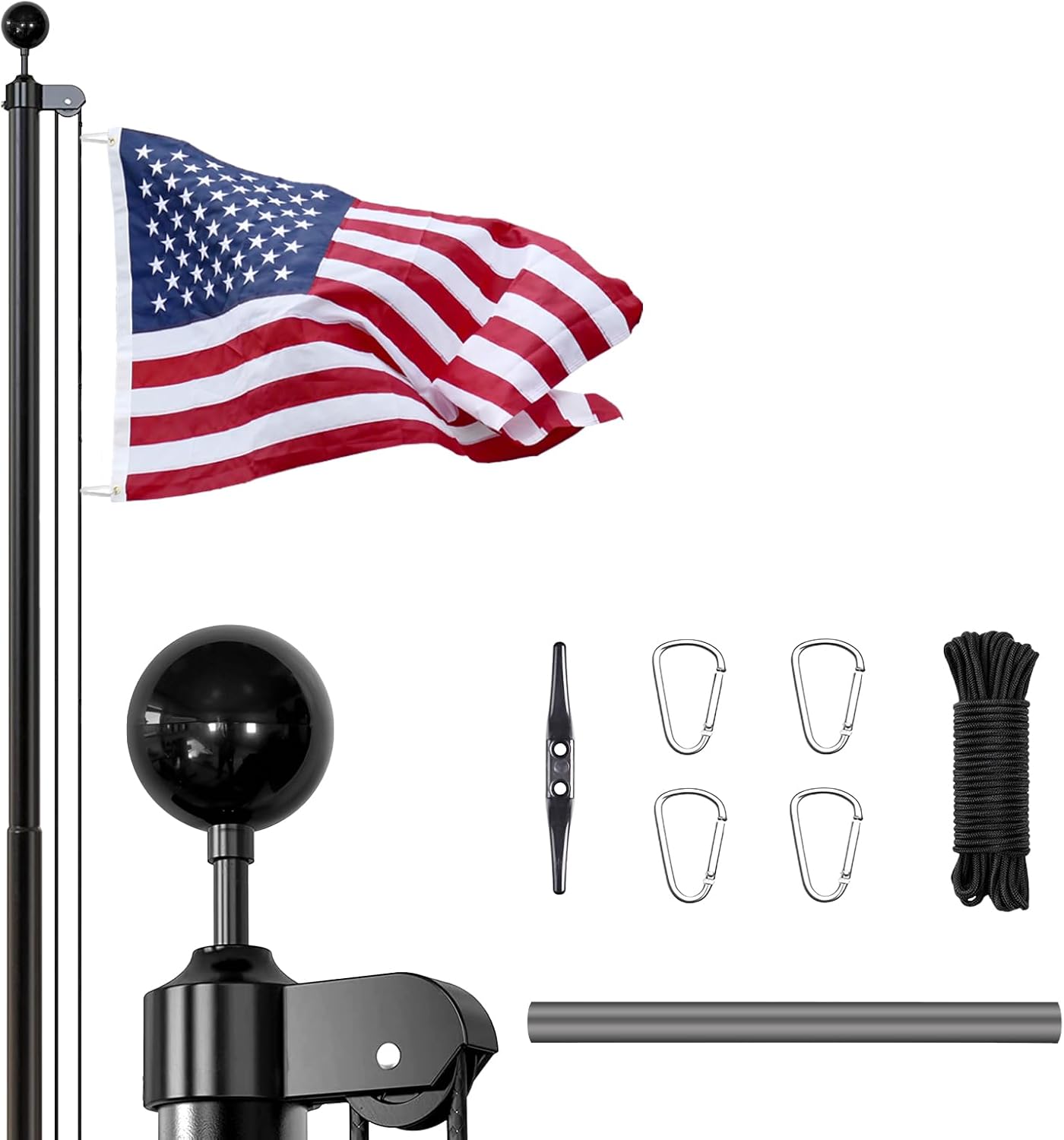 iElyiEsy 25FT Heavy Duty Flag Pole Kit with 3x5 FT US Flag, Aluminum Outdoor Flagpole with Gold Ball Top for Outside House, Yard, Garden, Residential, Tailgate