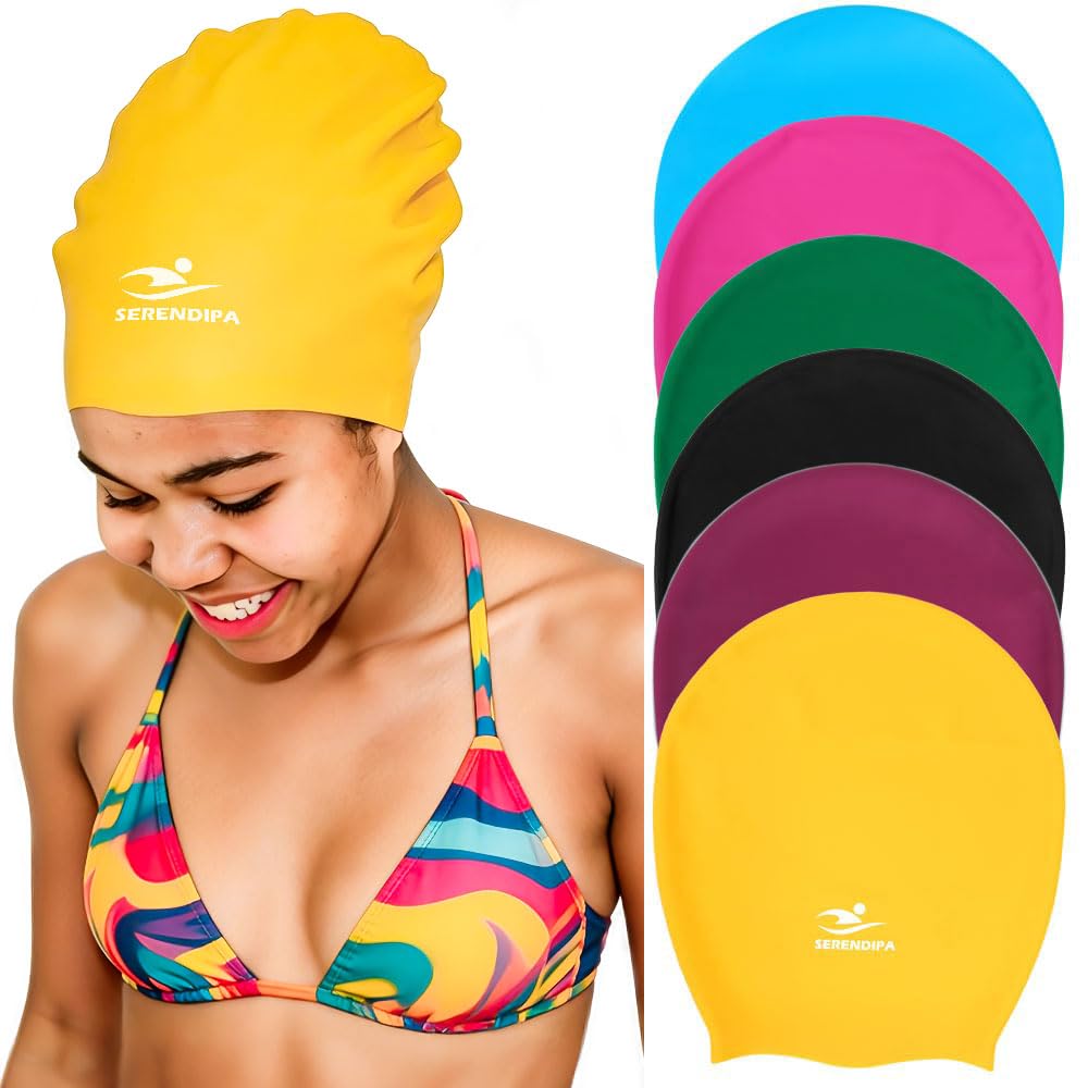 Swim Cap for Braids, Extra Large, Yellow, Womens, Waterproof Silicone, XL