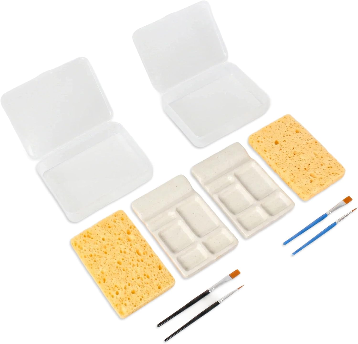 2Pcs 3-in-1 Ceramic Watercolor Palette, Travel Watercolor Palette—Simple, Portable, and Practical; Easy to Clean and Storage, Ideal for Watercolor Painting, Oil Painting, and Painting Toys. (2)