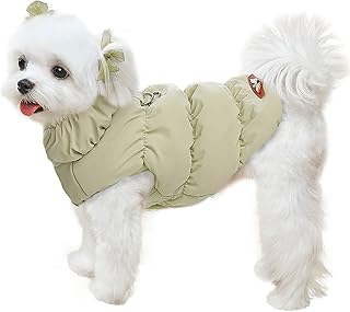 Winter Warm Dog Jacket for Small Medium Dogs Cat Cold Weather Coats with Harness Paded Dogs Fleece Vest Waterproof Windproof Dog Snow Jacket Pet Puppy Clothes (Khaki,S)