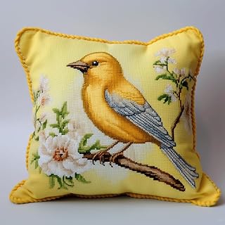 Taxpy Kit de cojín de gancho con cierre, Pájaro amarillo en una rama kit de tejer cojín, kit de fabricación de alfombras para principiantes adultos, kit de gancho de pestillo, 43x43cm