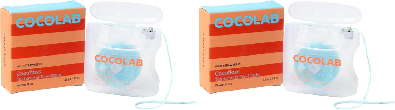 Cocofloss Woven Dental Floss, Dentist-Designed Oral Care, Strawberry Scent, Waxed, Expanding, Kid-Friendly String Floss with Coconut Oil, 4 Spools (33 yd Each)