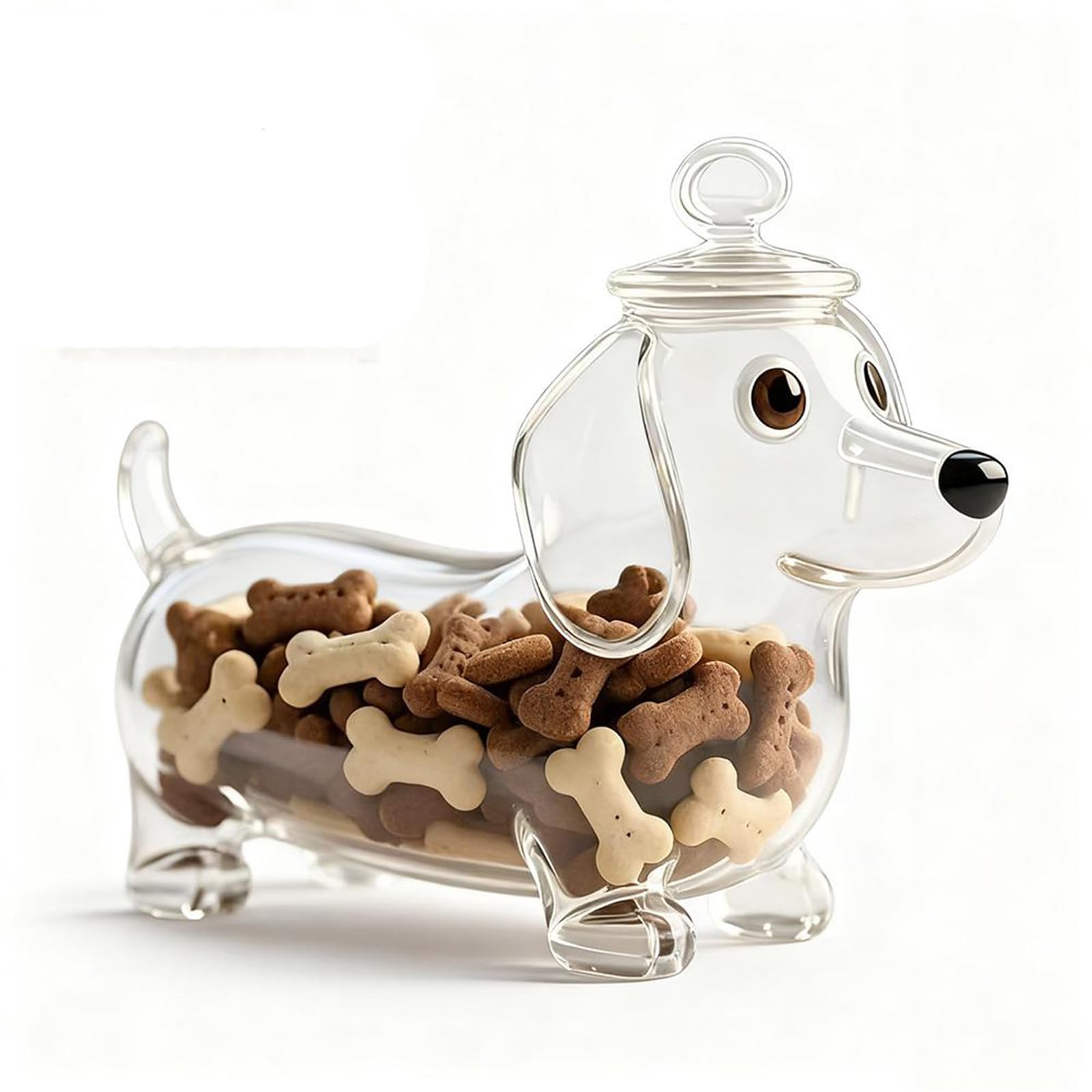 BOWTONG Dachshund Snack Jar, Cute Airtight Treat Containers with Lids, Glass Dachshund Cookie Container Clear Glass Dog Treat Jar Dispenser for Cookies, Candys