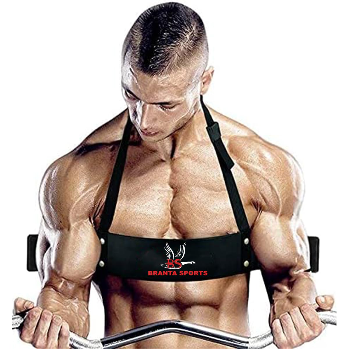 Arm Blaster - Isolatore per bicipiti e tricipiti, supporto per il fitness in alluminio, per sollevamento pesi, cinghia regolabile, cuscinetto per collo da 6 mm, design curvo, imbottitura spessa