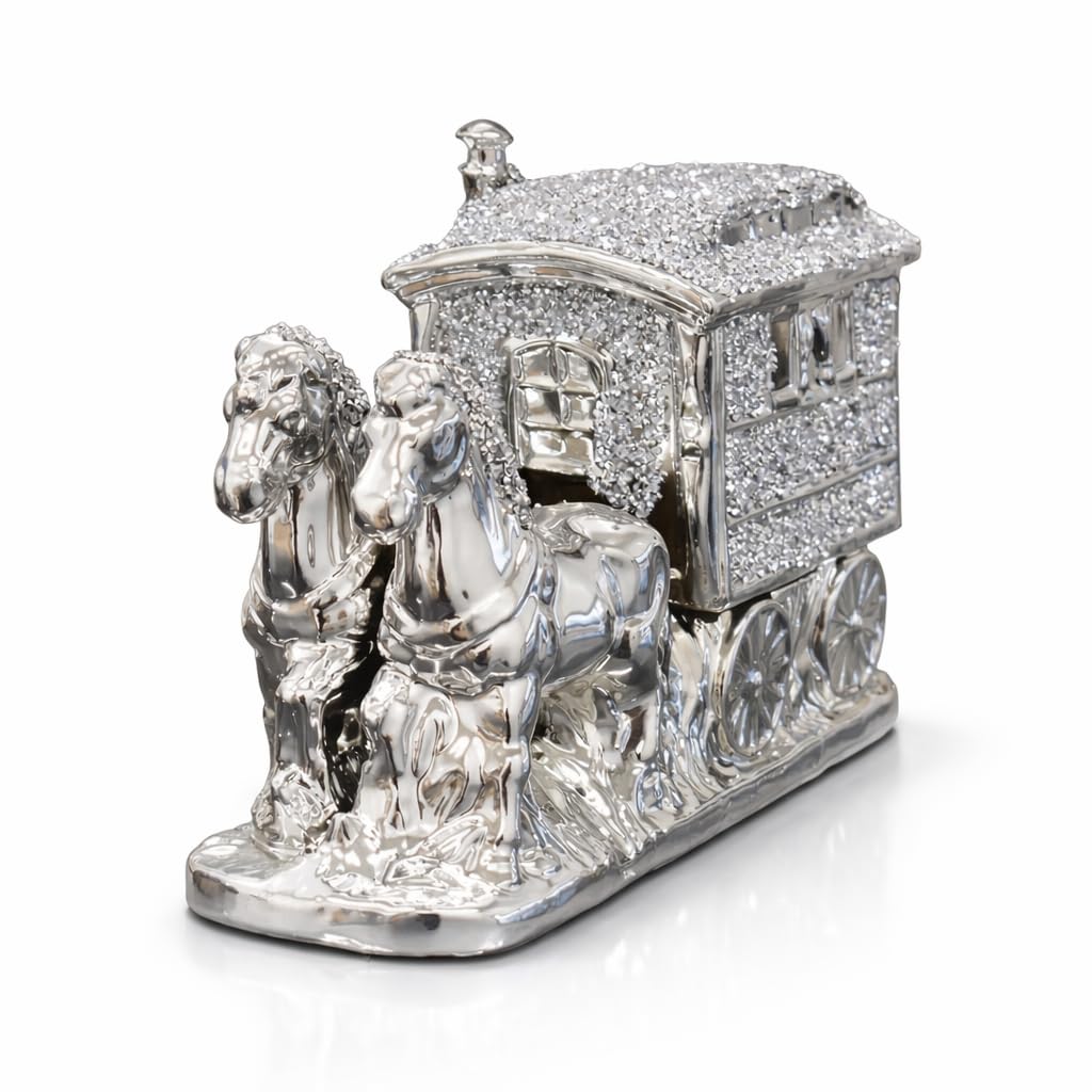 Ornaments Horse With Wagon Gypsy Crushed Diamond Carriage Ornament Shelfsitter Bling 10x30x20cm