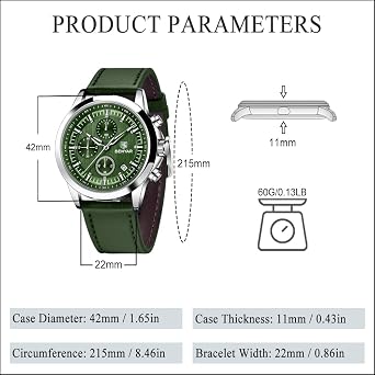 BENYAR Men's Watch Analog Quartz Chronograph Waterproof Men Fashion Business Casual Sport Dress Watch with Calendar Stainless Steel Leather Strap Elegant Gift, green