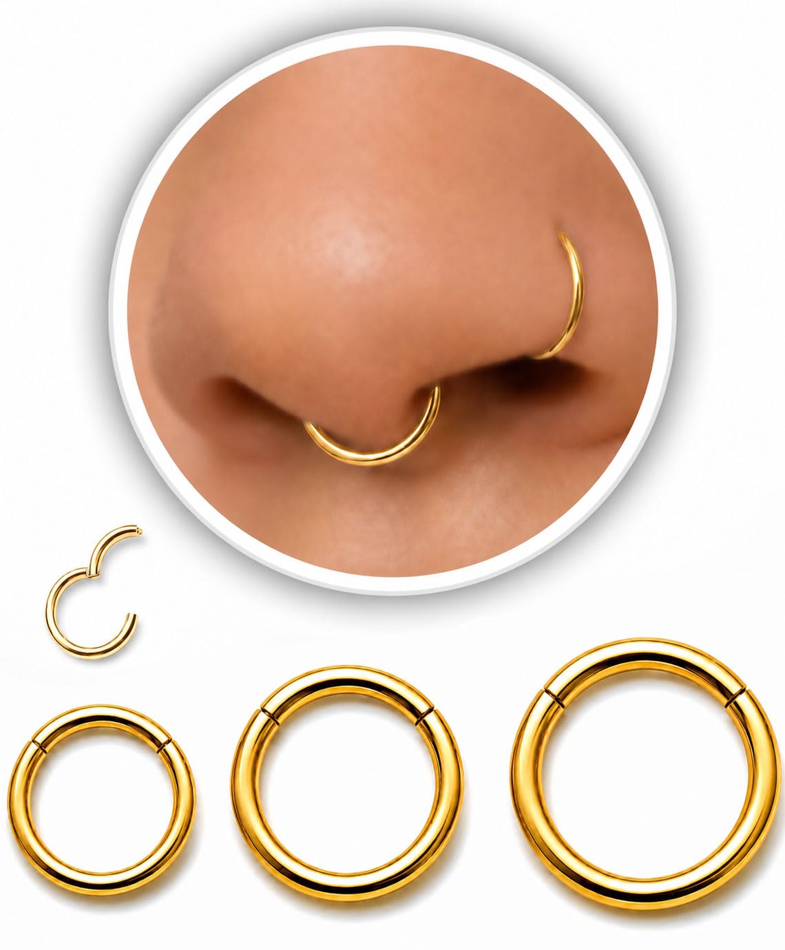 AMASIS Stainless Steel Hinged Nose Rings & Nose Studs Piercing Jewelry Set