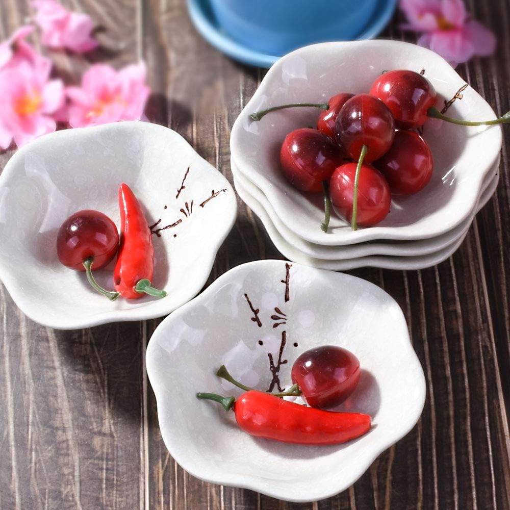 Japanese Sauce Dish Soy Sauce Dishes Set of 5, Asian Small Porcelain Dipping Cups for Sushi Seasoning White