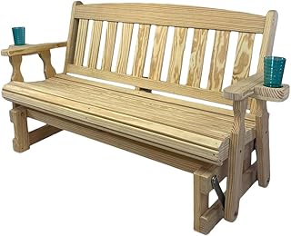 Amish OUTLET STORE Heavy Duty 800 Lb Mission Pressure Treated Porch Glider with Cupholders (5 Foot, Unfinished)