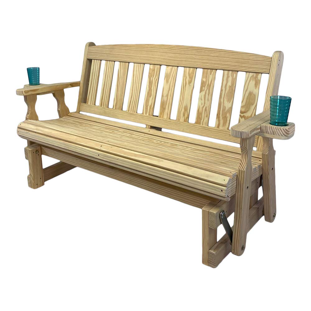 Amish Heavy Duty 800 Lb Mission Pressure Treated Porch Glider with Cupholders (4 Foot, Unfinished)
