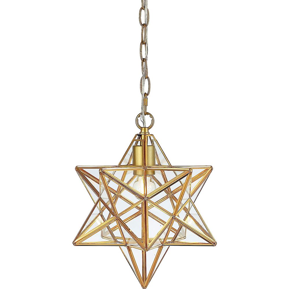Moddeny Star Glass Pendant Light, Porch Hanging Drop Lantern Ceiling Light Luxury All Copper Hanging Chandelier Lantern E27 Ceiling Pendant Lighting for Loft Bar Cafe Hallway Aisle Kids Room