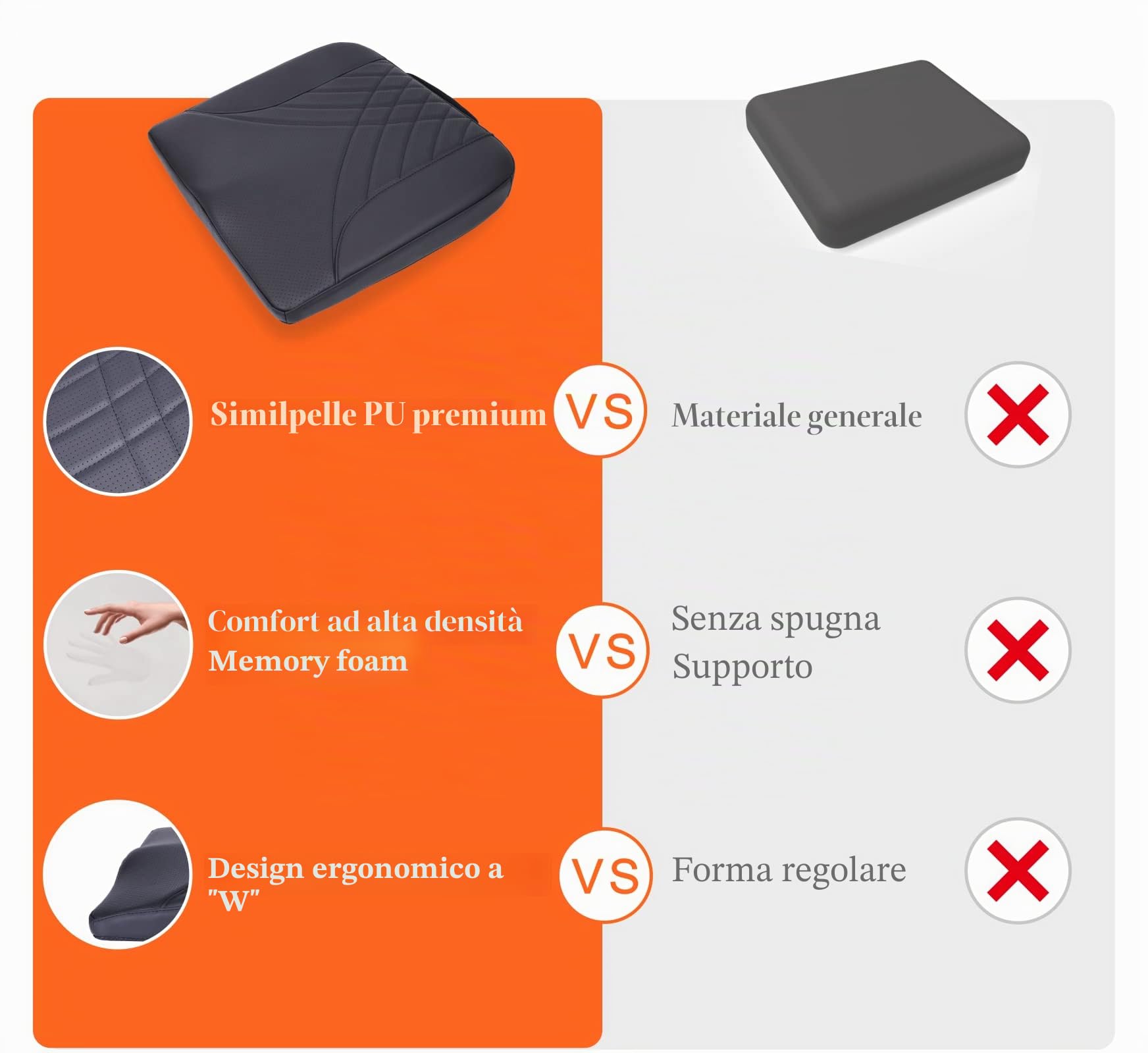 Kingphenix - Cuscino per sedile auto premium, cuscino per sedile del conducente in memory foam per migliorare la visuale di guida - Sollievo dal dolore al coccige e alla parte bassa della schiena