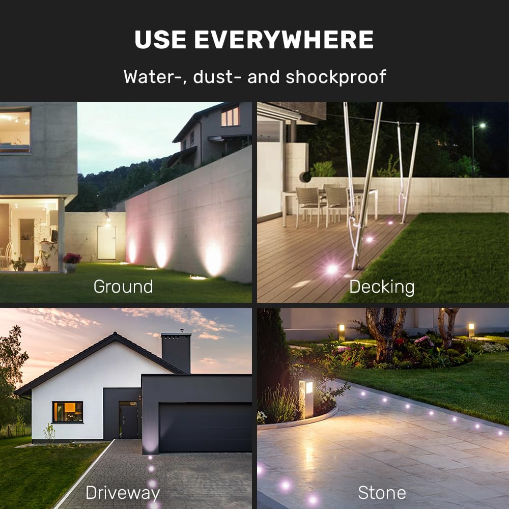 HOFTRONIC - 9er Maisy - Smart Home LED Bodeneinbaustrahler außen GU10 - IP67 Wasserdicht - Edelstahl - WiFi + Bluetooth - Farbig RGBWW - Einbaustrahler außen Edelstahl