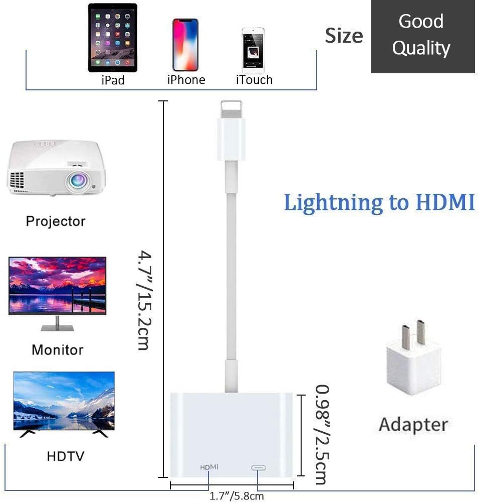 [Apple MFi Certified] Lightning to HDMI, Lightning to Digital Audio & 4K Video Adapter, 1080P Sync Screen Converter with Charging Port for iPhone, iPad, iPod on HDTV/Monitor/Projector, Plug and Play