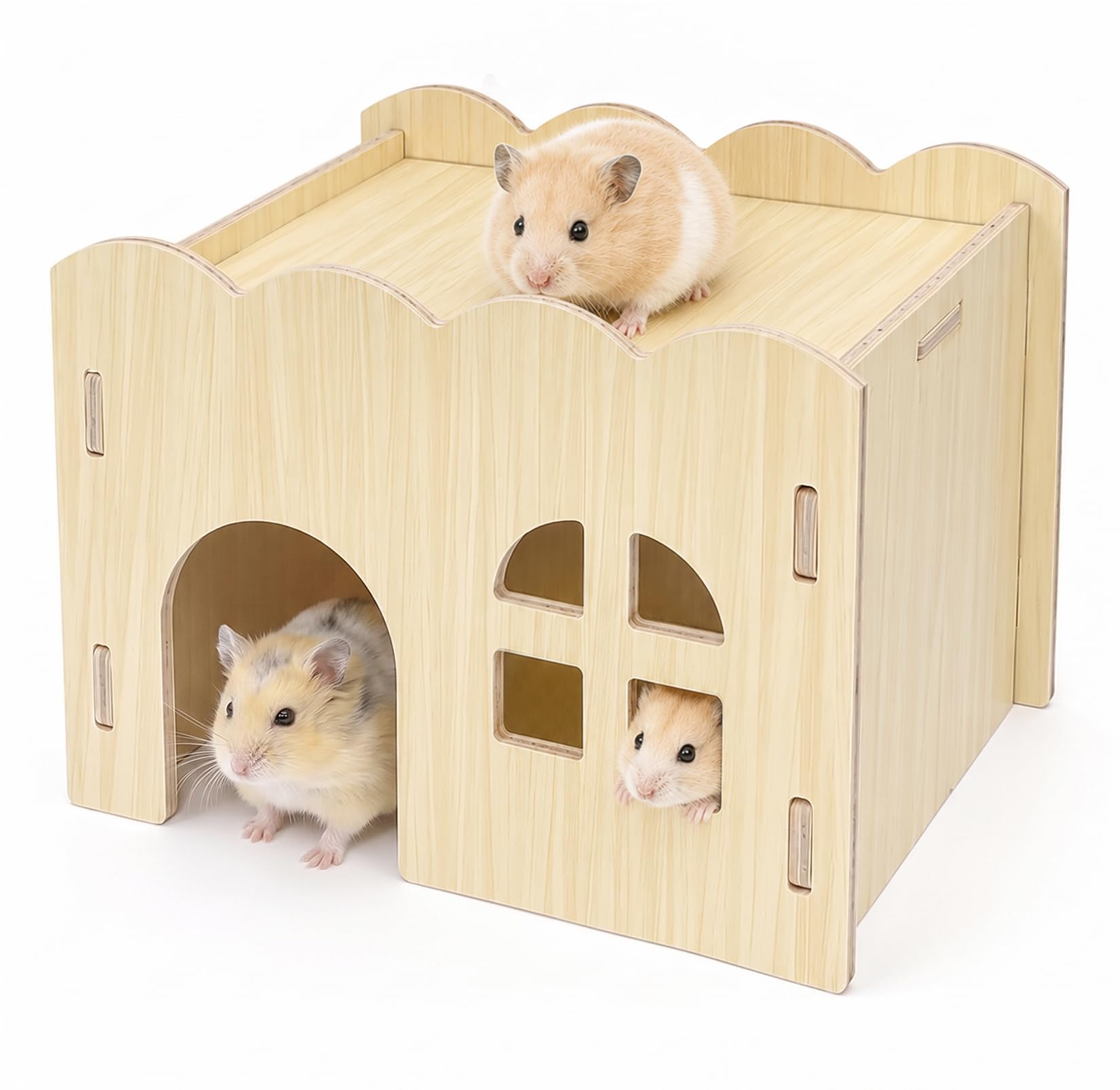 Casa Conejo para Pequeños Animales, Casa Cobaya de Madera con Rampa, Escondite de Madera para Jerbos, Degus, Ratones Espinosos (Modelo 1)