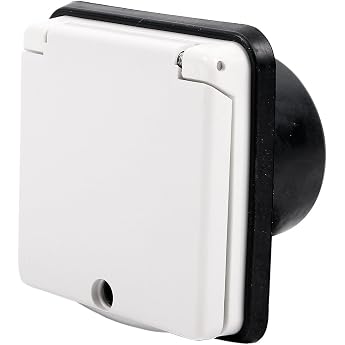 Awning Socket 220 V White 9 x 9 with Lid Rubber Seal IP44